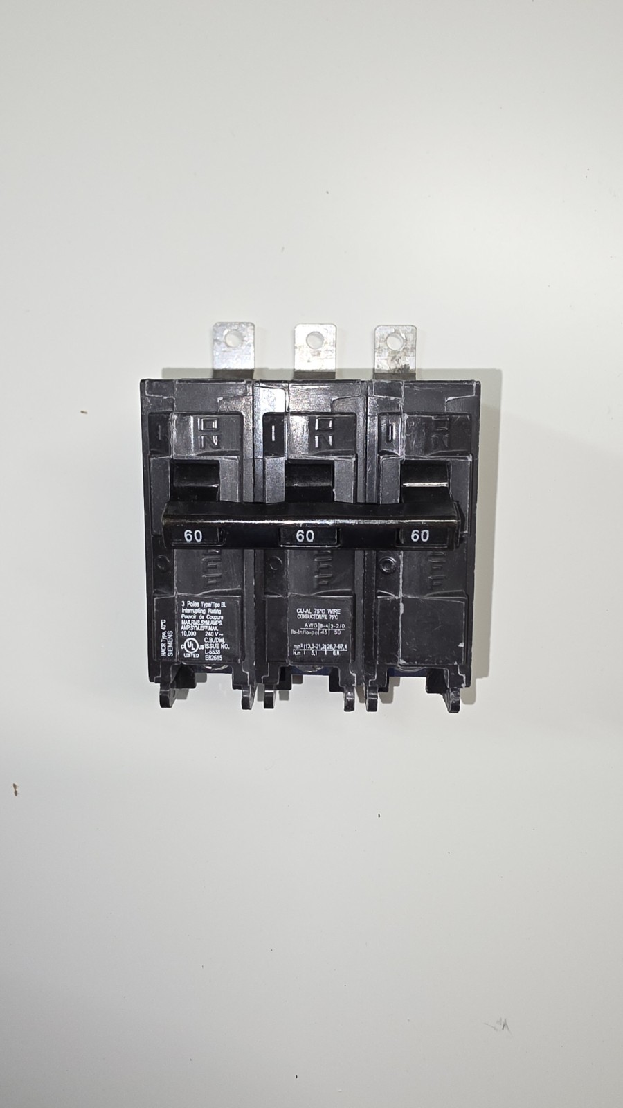 Siemens B360 60A 3-Pole Circuit Breaker Bolt-In Type BL