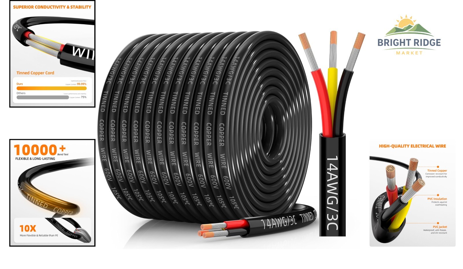 100FT PVC Insulated 14 Gauge Wire, Flame Retardant for Secure Installations