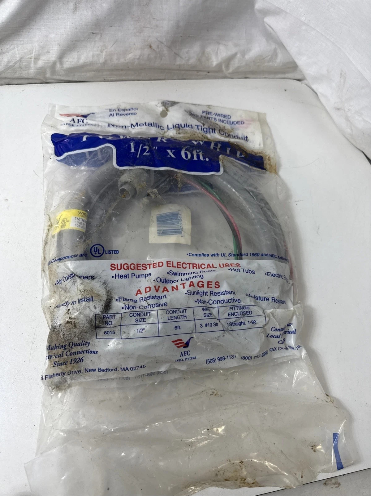 AFC 8015 Power Whip, 1/2” x 6’ Conduit, 3#10Str Wire, Non-Metallic Liquid