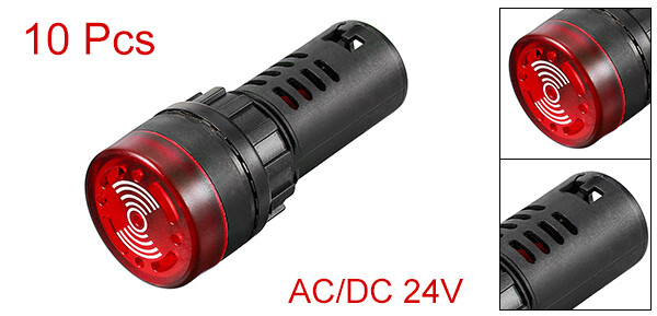 10pcs Red Indicator Light with Buzzer AC/DC 24V 22mm Panel Mount Flashing Alarm