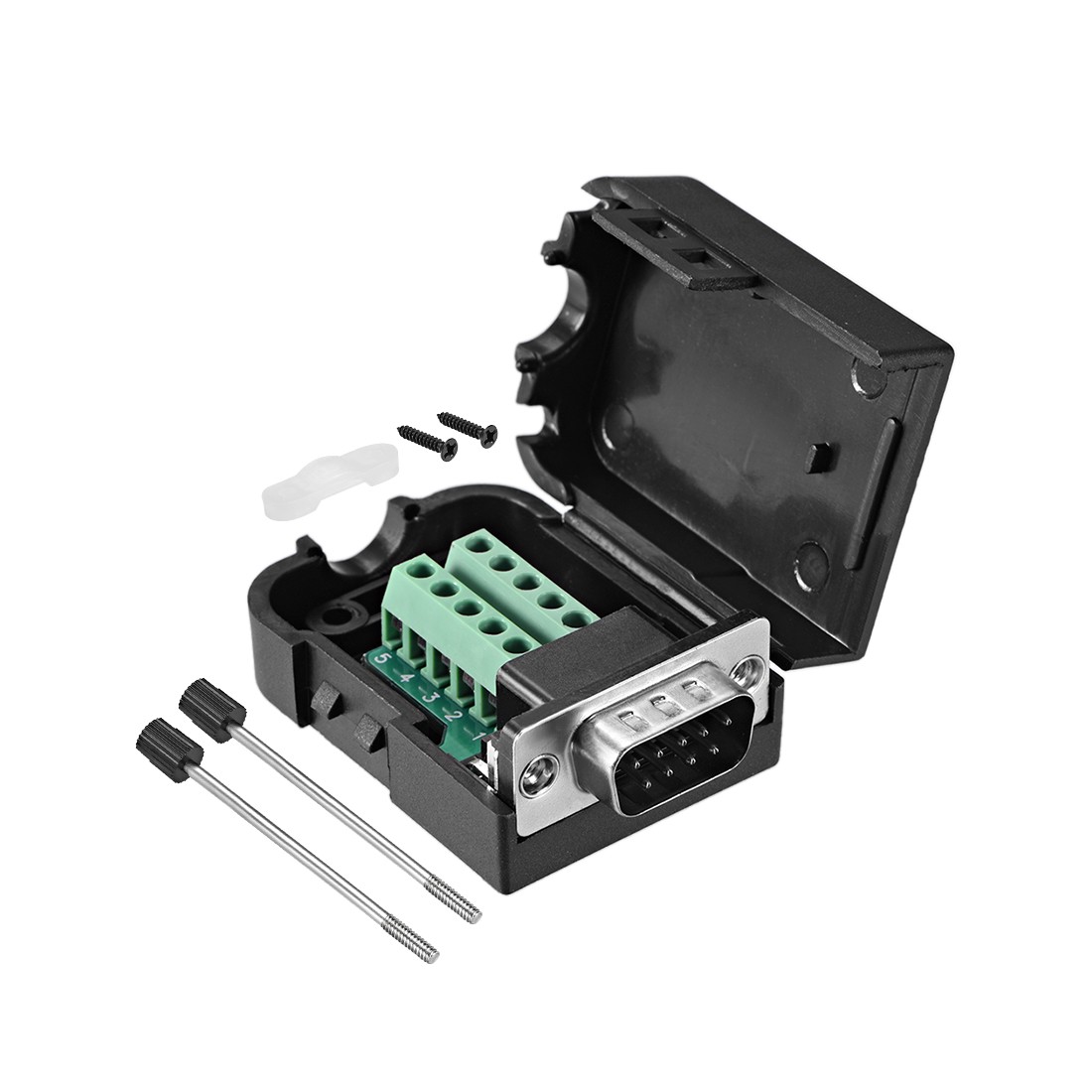 D-sub DB9 Breakout Board Connector with Case Male RS232 Serial with Thumb Screws