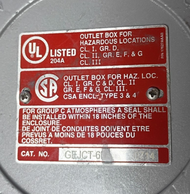 KILLARK GEJCT-6 CONDUIT BODY FOR HAZARDOUS LOCATIONS 2″ HUBS NEW NO BOX SURPLUS