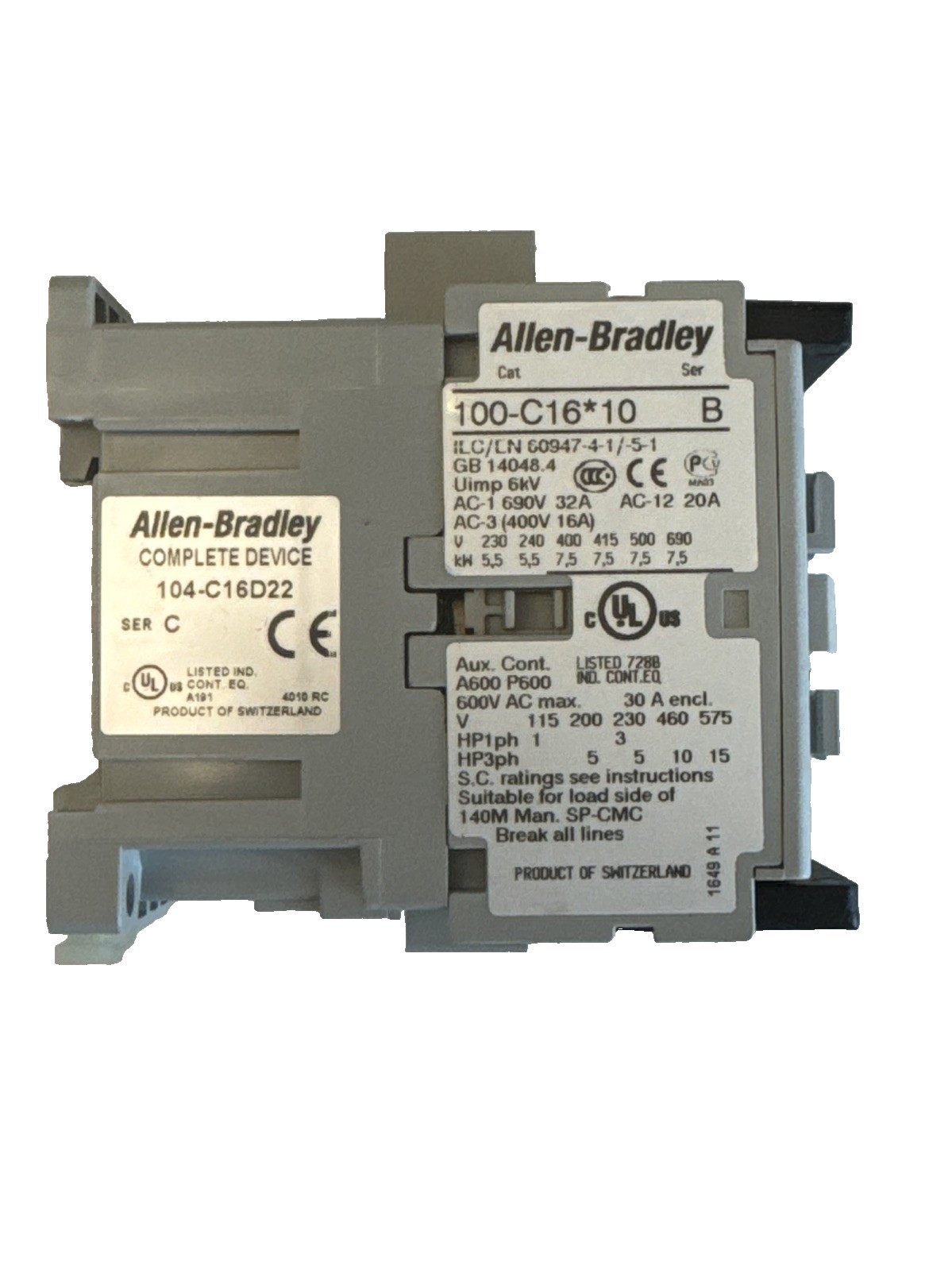 ALLEN BRADLEY 104-C16D22. Reversing. 110-120 – NEW – Open Box – Swiss Made