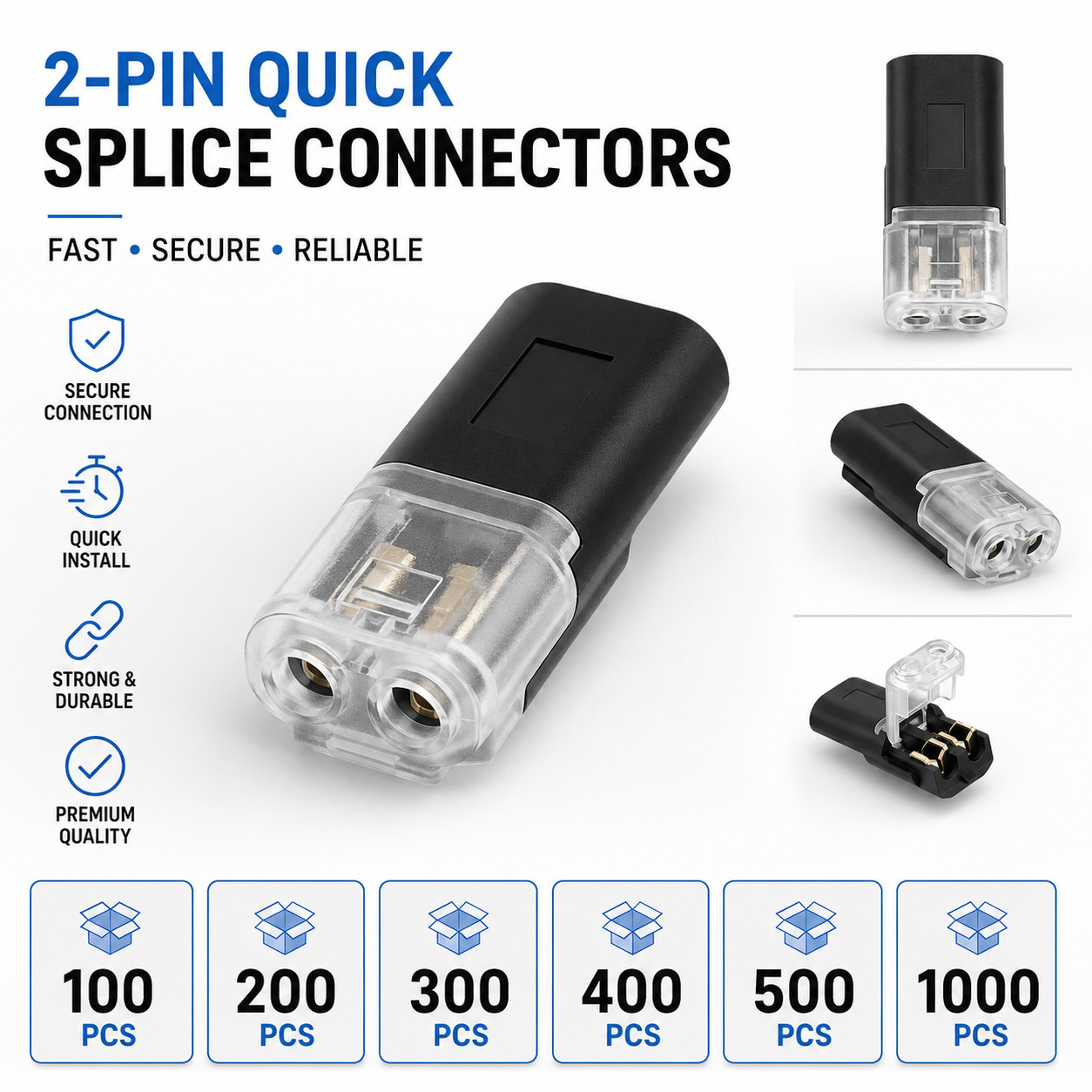 100-1000x Quick Splice Wire Connector 2 Pin Plug Cable Clamp 18-22 AWG