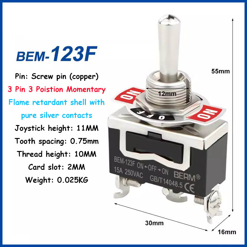15A 250V Toggle Flick Switch ON-OFF-ON Car Dash Light Metal SPST 2 3 4 6 Pin