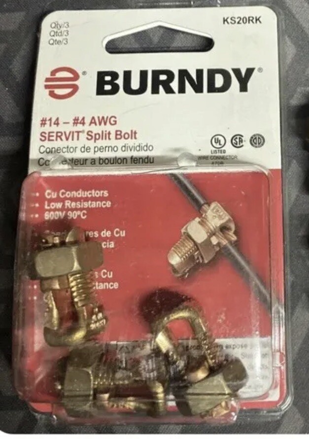 (3 Pack) Burndy KS20RK Servit Split Bolt Connectors #14 – #4 AWG