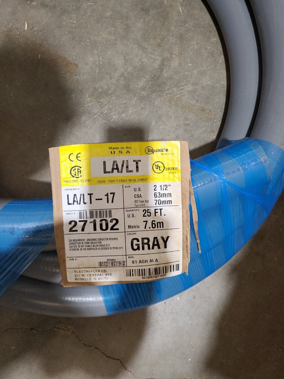LIQUATITE LA/LT-17- 2.5″ LIQUID TIGHT CONDUIT-NAED #27102-25FT ROLL