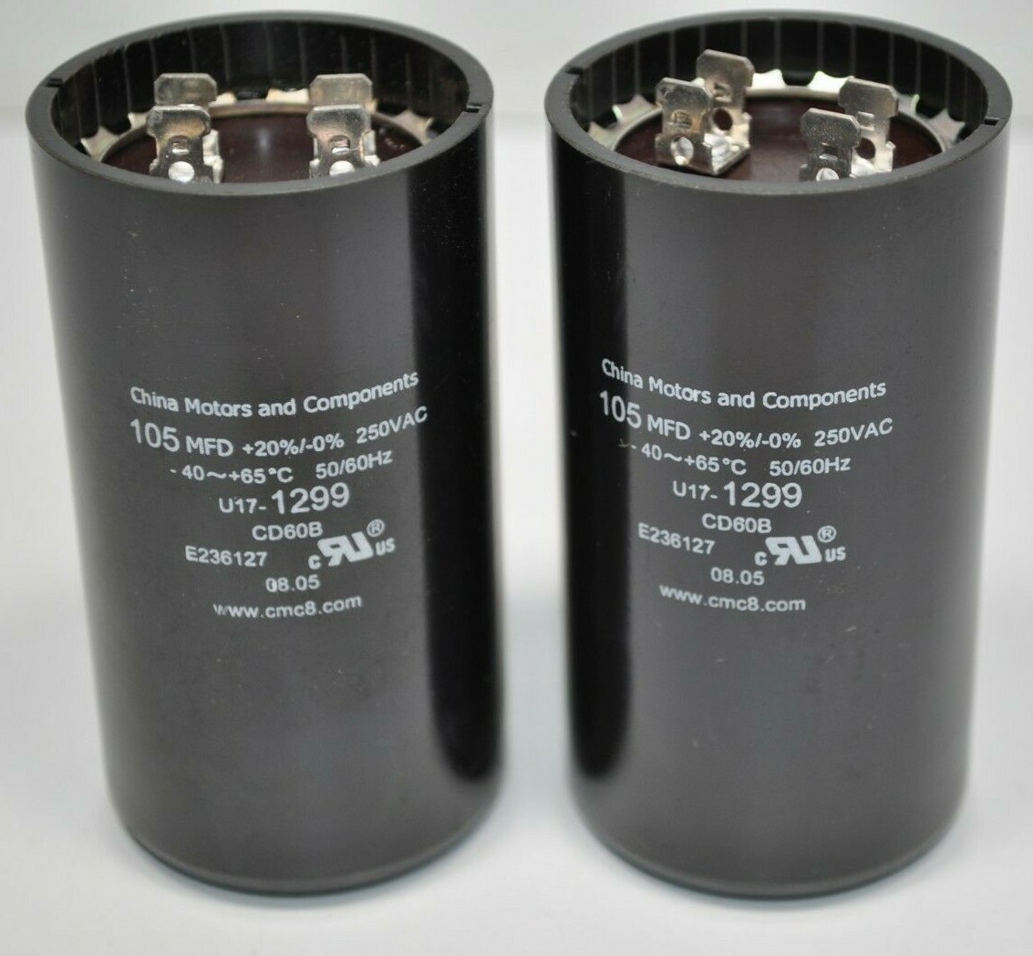 Lot of 2 NEW China Motors & Components U17-1299 Capacitors (105 MFD, 250 VAC)