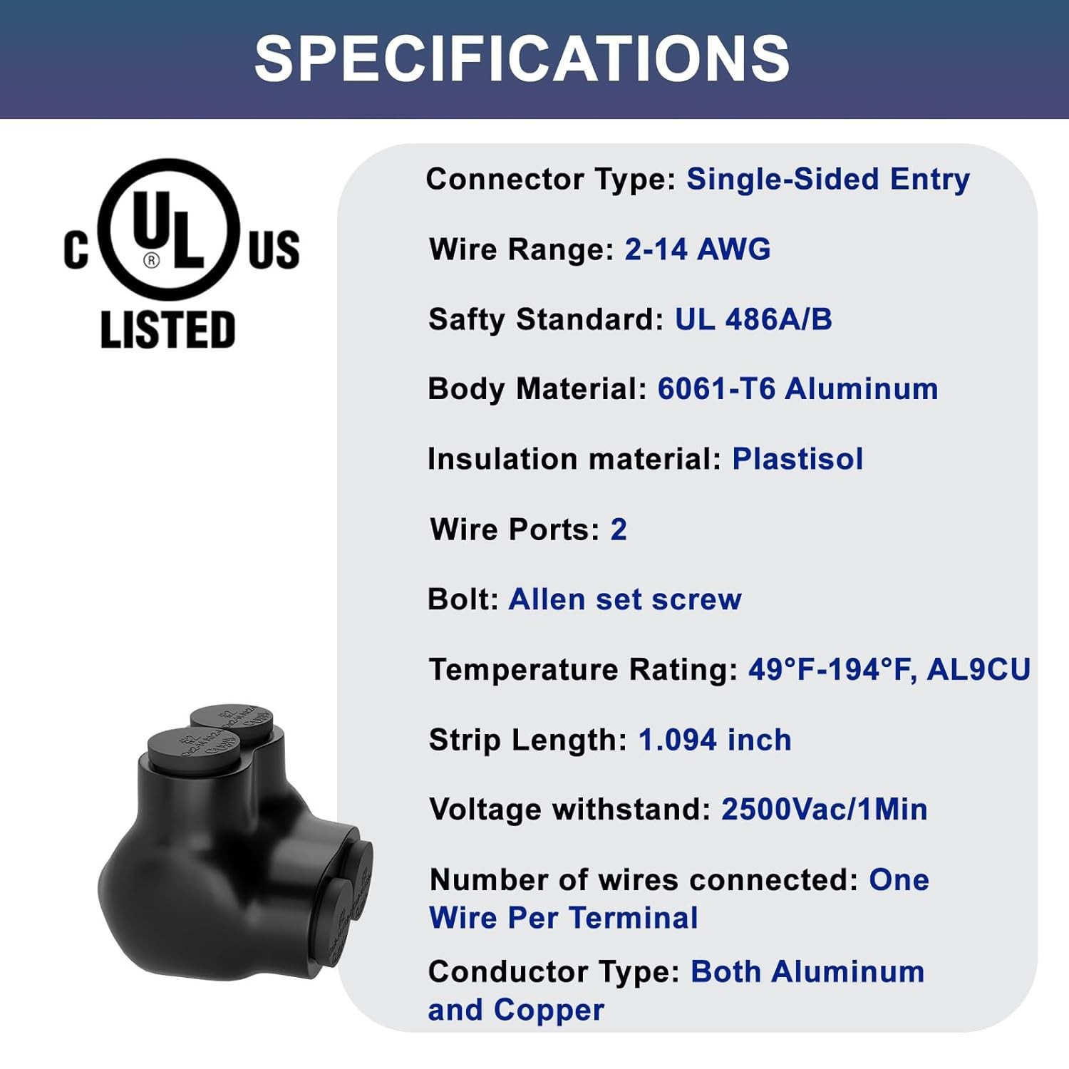 5Pcs Insulated Multi Cable Connectors 2 Port Single Entry 2-14AWG Wire UL Listed