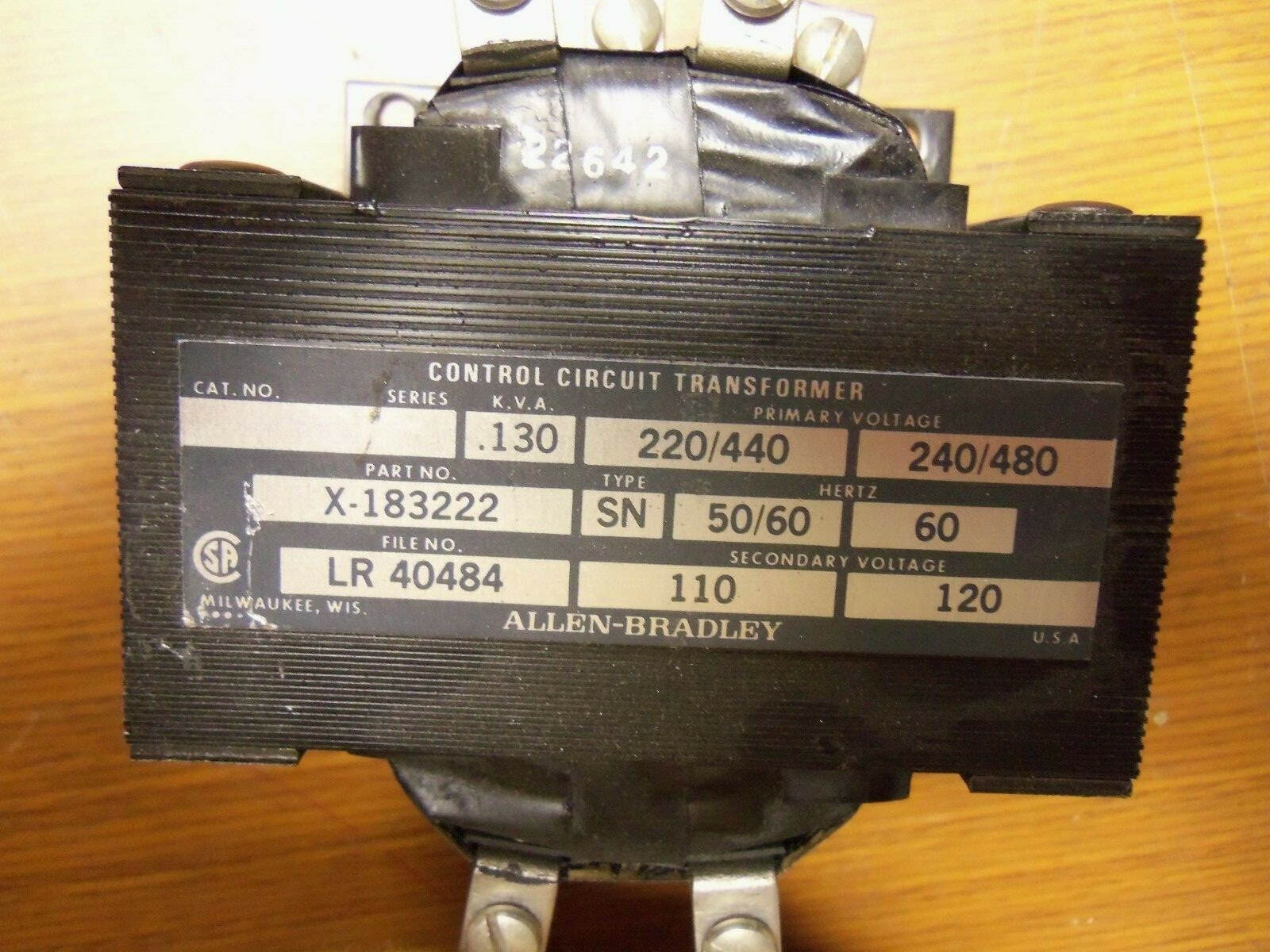 😊 ALLEN BRADLEY .130 KVA TRANSFORMER 220/440 240/480 PRI 110/120V SEC X-183222