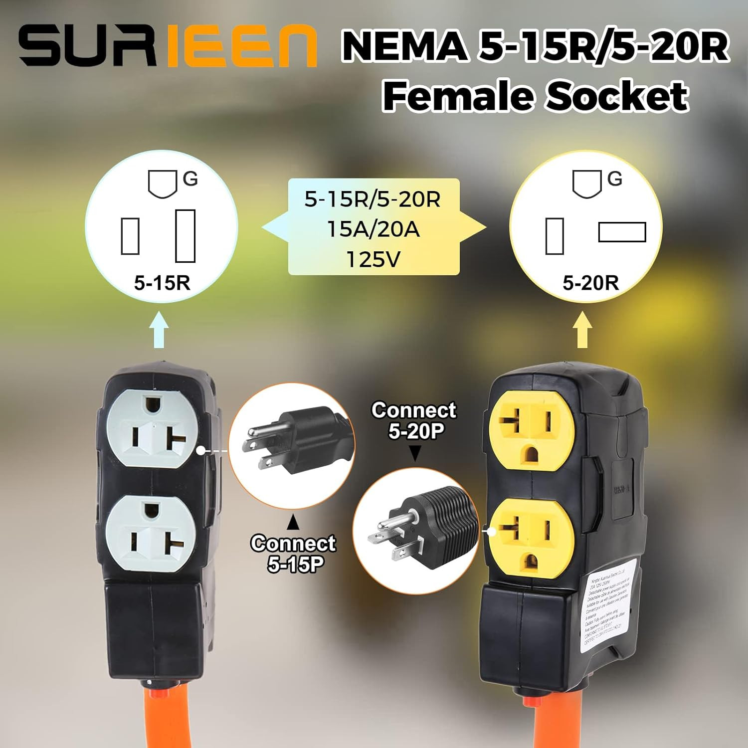 NEMA 14-50P Male to 5-20R/15R Female RV Distribution Adapter 1.5FT, 50 Amp to 20