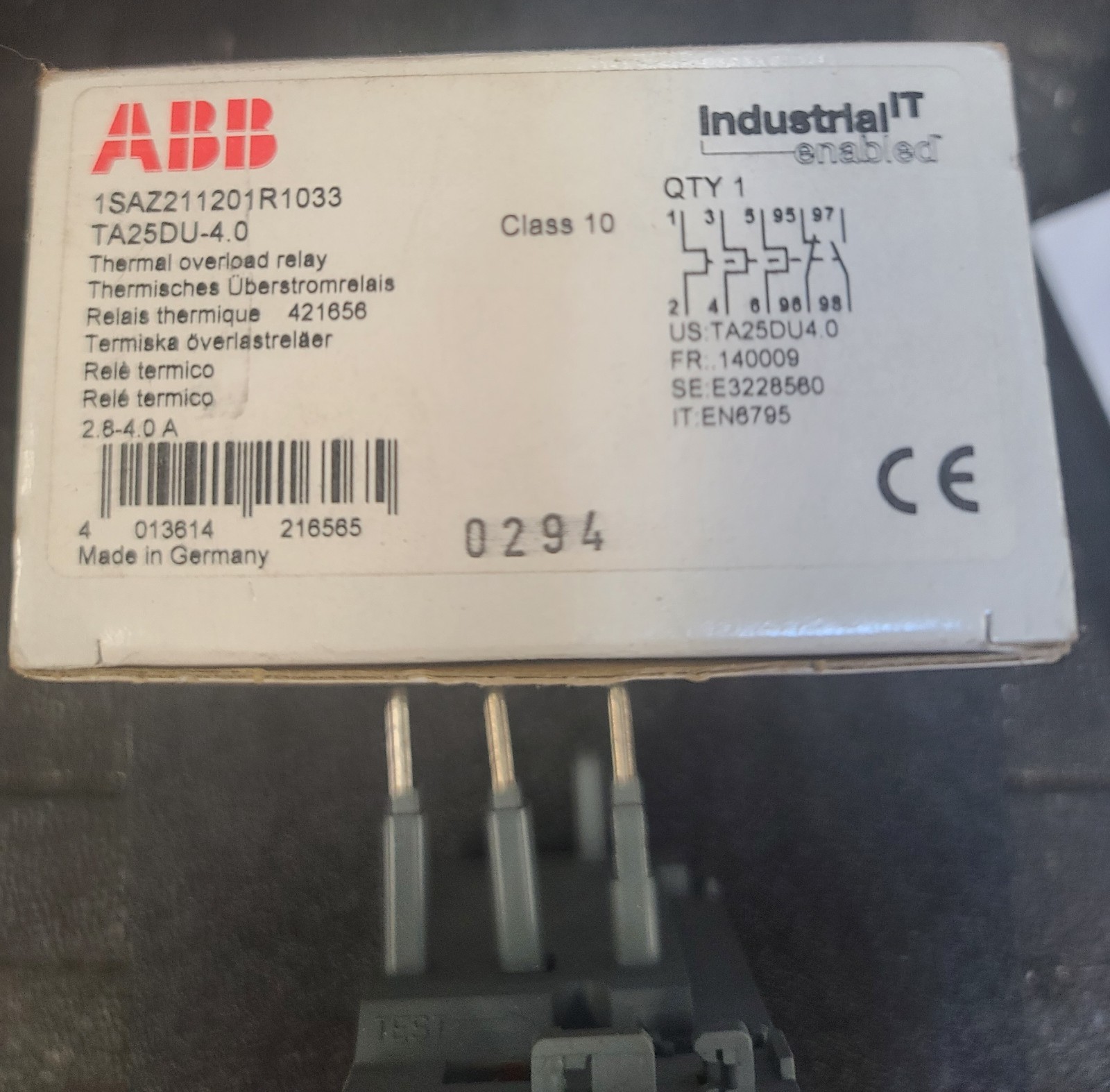 New In Box ABB TA25DU-4.0M Thermal Overload Relay