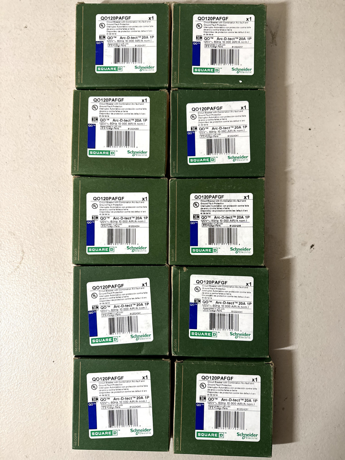 10 PCS QO120PAFGF SQUARE D QO 1P 20A AF/GF DUAL-FUNCTION CIRCUIT BREAKER