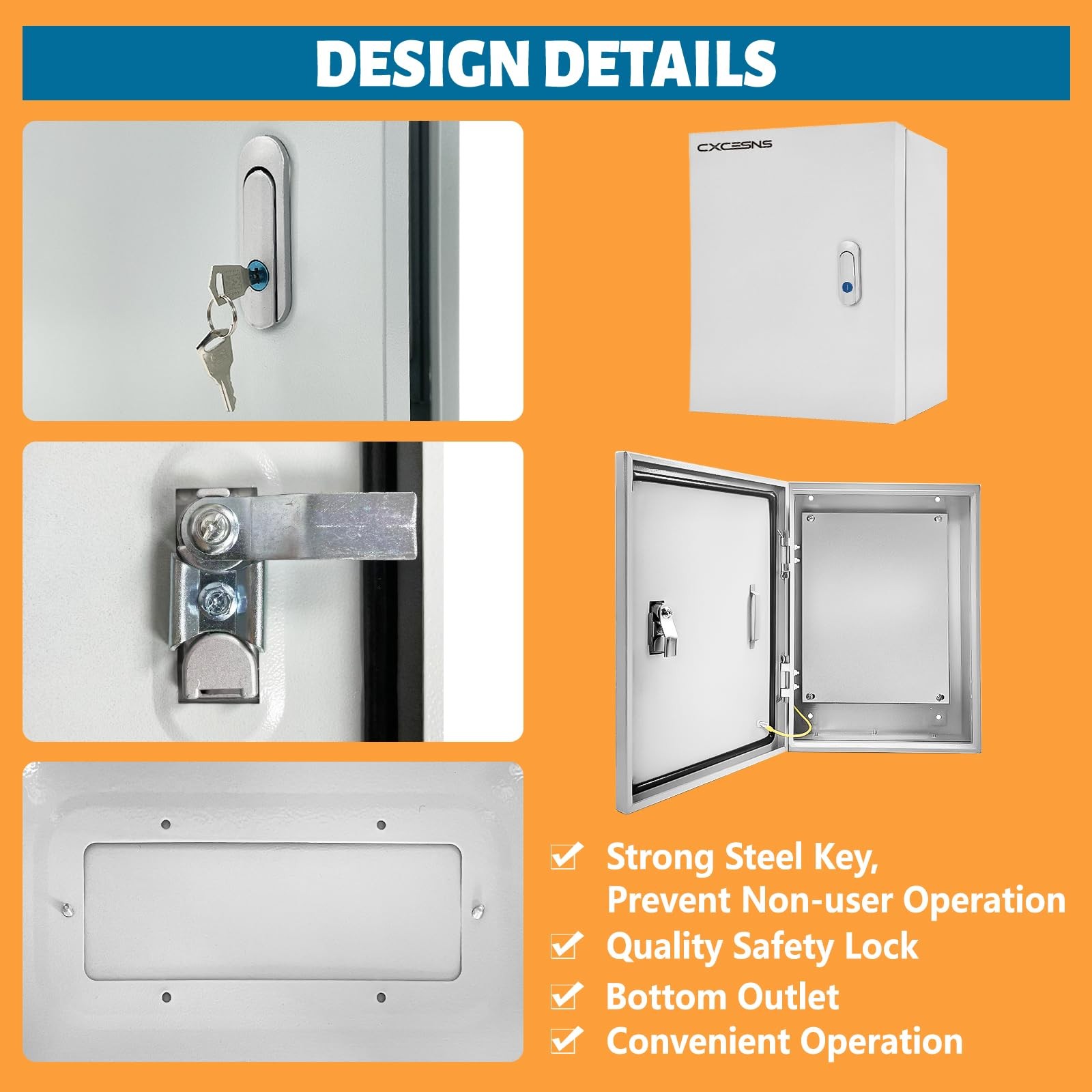 NEMA 4X Waterproof Steel Electrical Box 24x16x12″ Lockable Junction Enclosure
