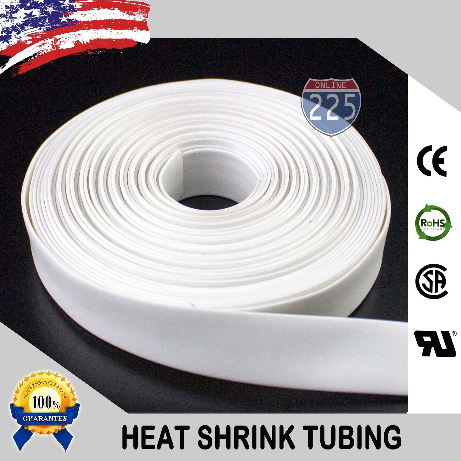 25 FT. 25′ Feet WHITE 1″ 25mm Polyolefin 2:1 Heat Shrink Tubing Tube Cable US UL