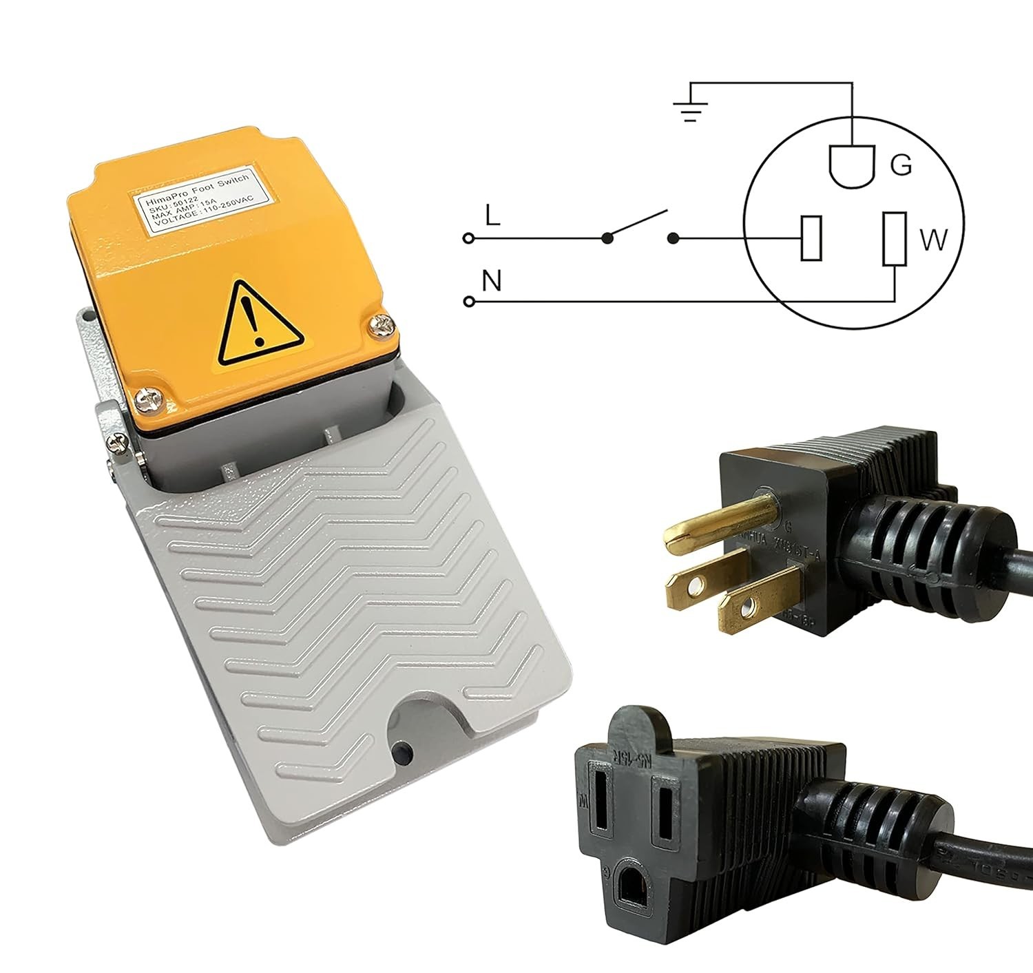 Plug-In Foot Pedal Switch with 14AWG Wire, Ideal for Variable Speed Equipment