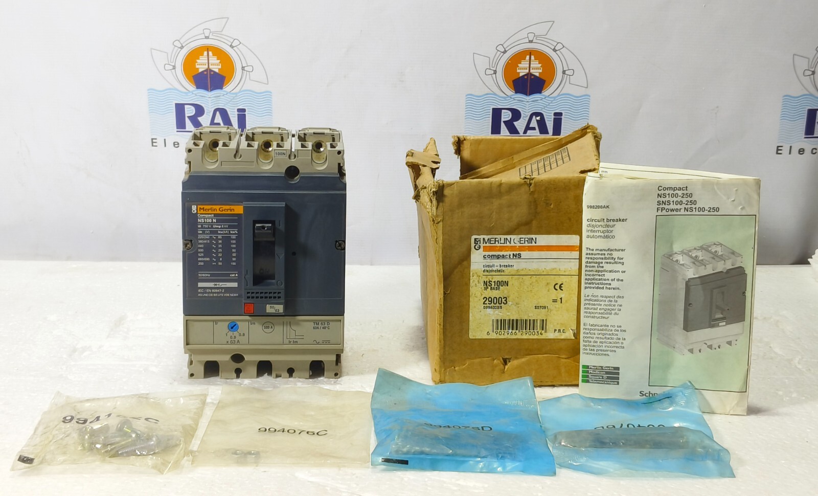 MERLIN GERIN NS100N 63A 3POLE CIRCUIT BREAKER 750V 50-63A TM63D FREE SHIPPING