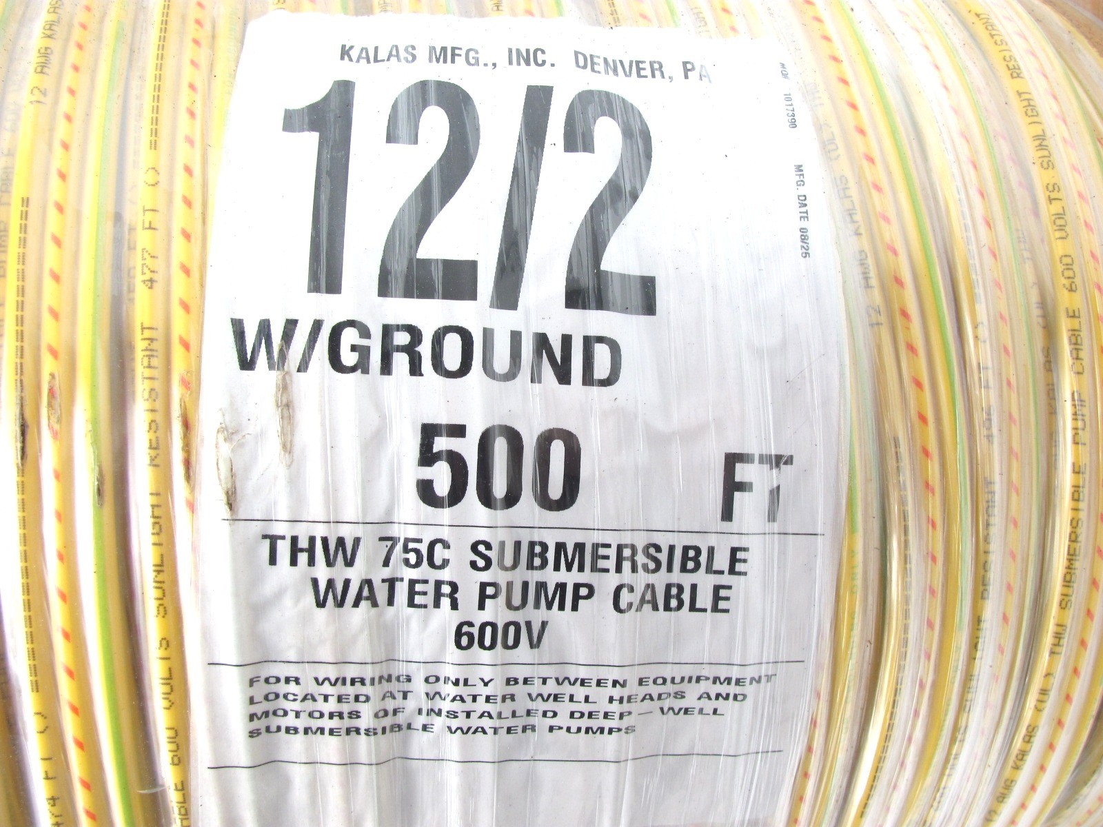 12/2 w/GROUND – FLAT SUBMERSIBLE WATER PUMP WIRE 600V – 10ft (CUT to LENGTH)