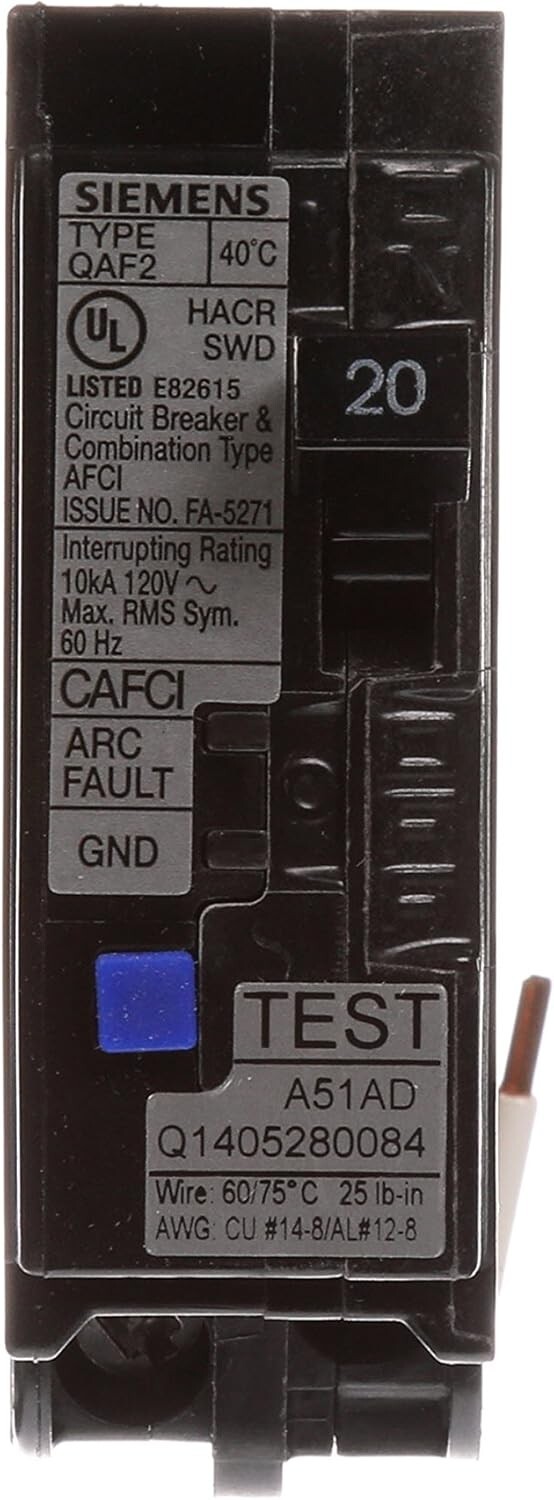Siemens QA120AFC 20-Amp Single Pole 120-Volt Plug-On AFCI Breaker Free Shipping