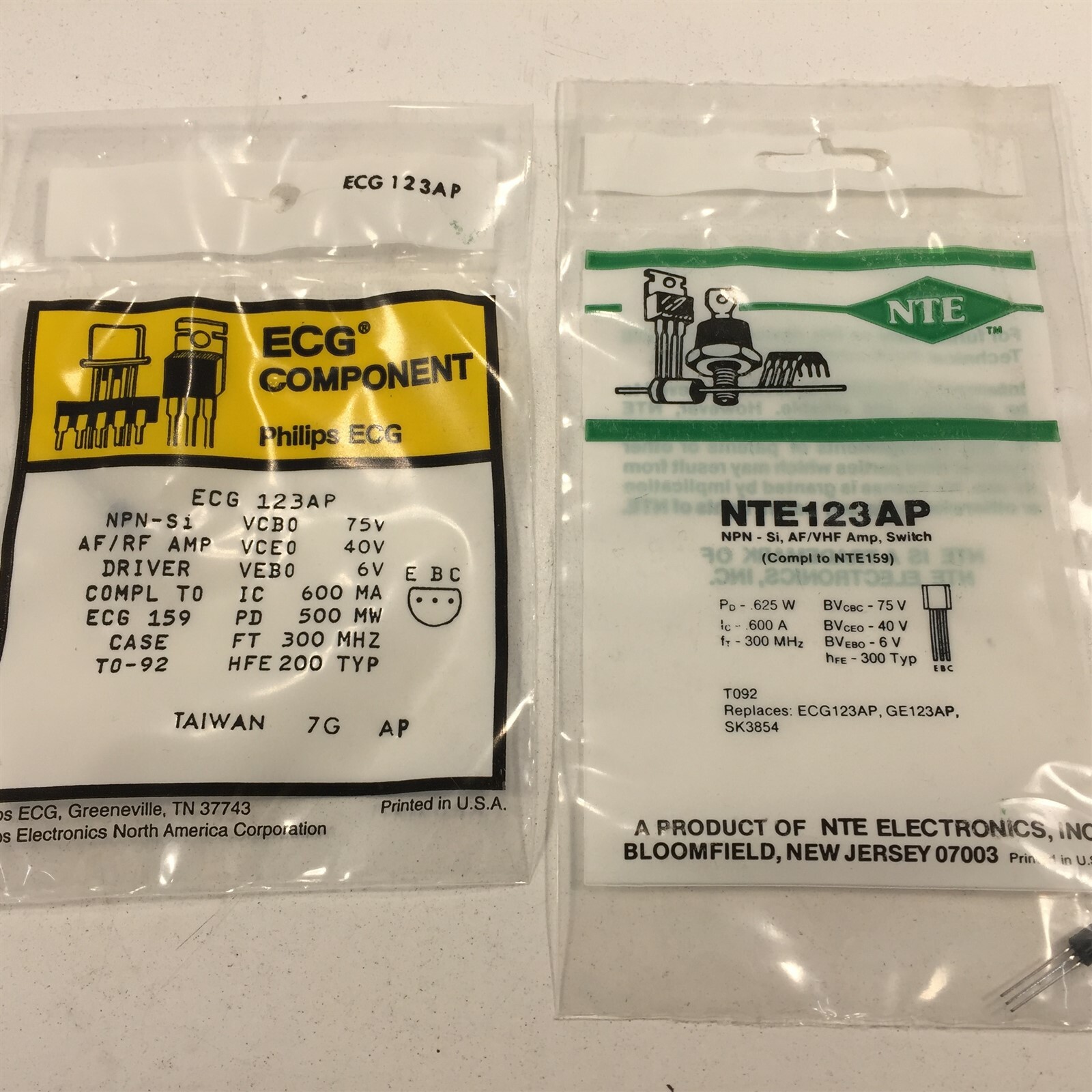 (2) NTE ECG NTE123AP Silicon NPN Transistor Audio Amplifier, Switch – Lot of 2