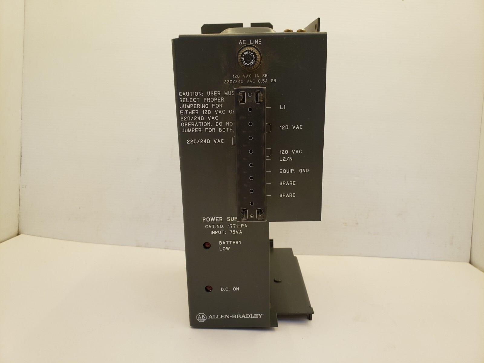 ALLEN BRADLEY 1771-PA POWER SUPPLY, 75 VA INPUT, 120/220VAC 1/0.5 AMPS 50/60Hz