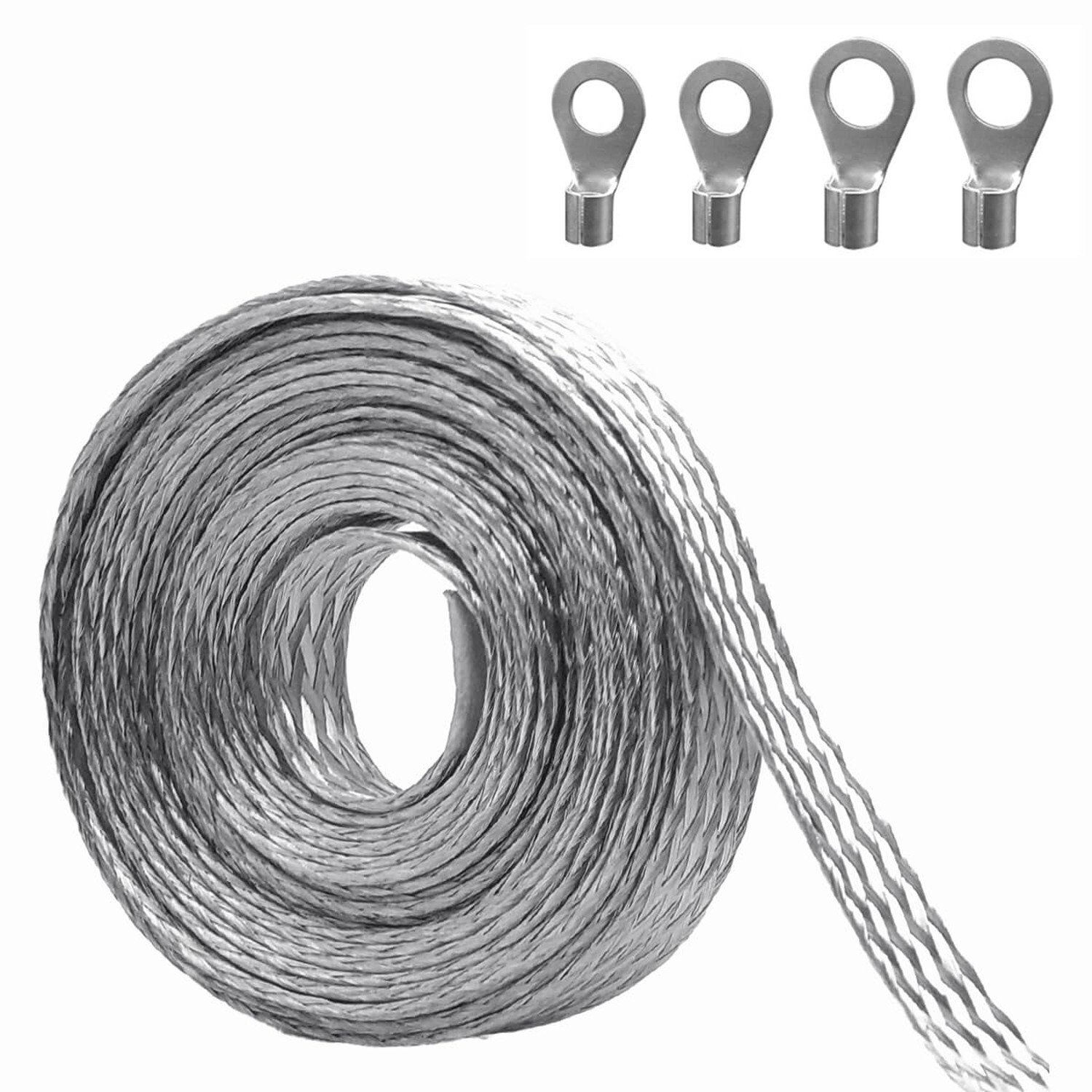 9.8ft 1/2 inch Flat Tinned Copper Braided Ground Strap Wire Sleeve Expandable…