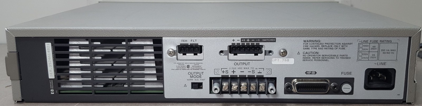 HP 6632A SYSTEM DC POWER SUPPLY, 0-20V/0-5A. 100W. SER.3524A14821. OPT.760