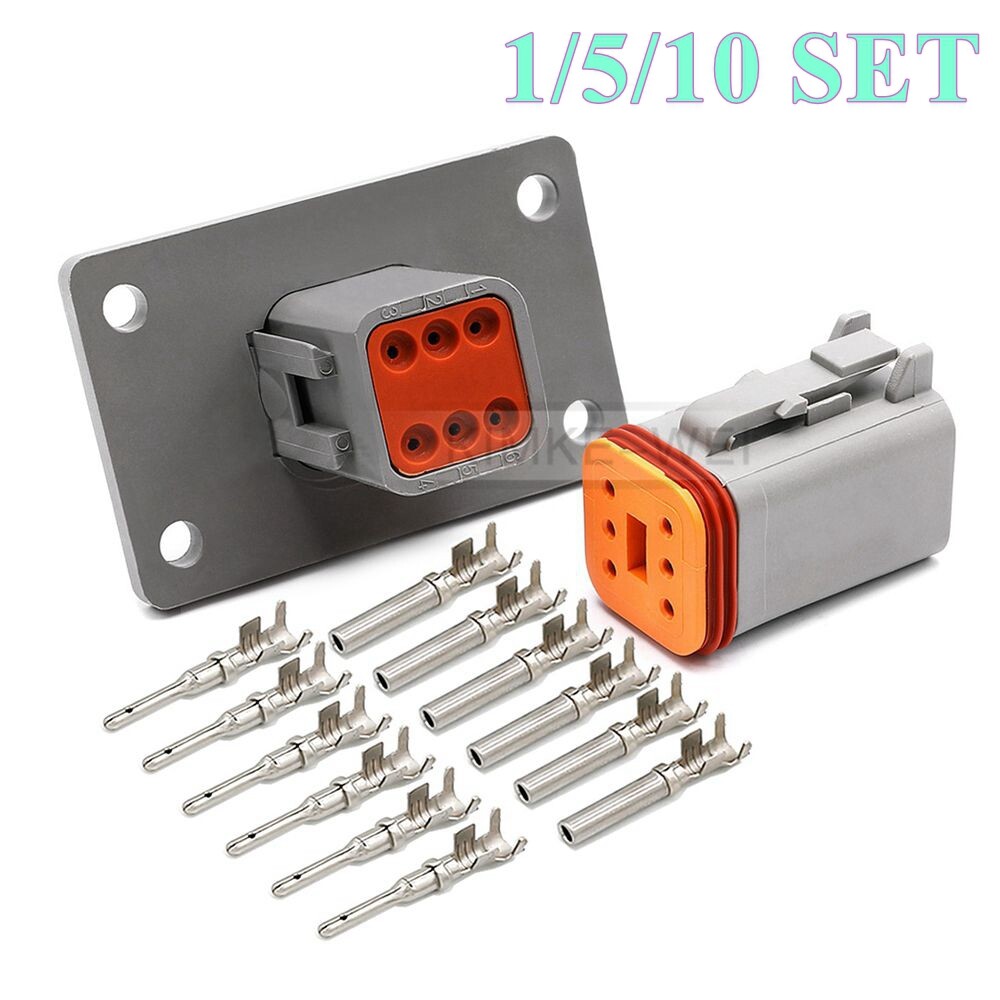 Deutsch DT Series 6 Pin/Way Flange Mount Connector Plug Kit DT04-6P-L012/DT06-6S