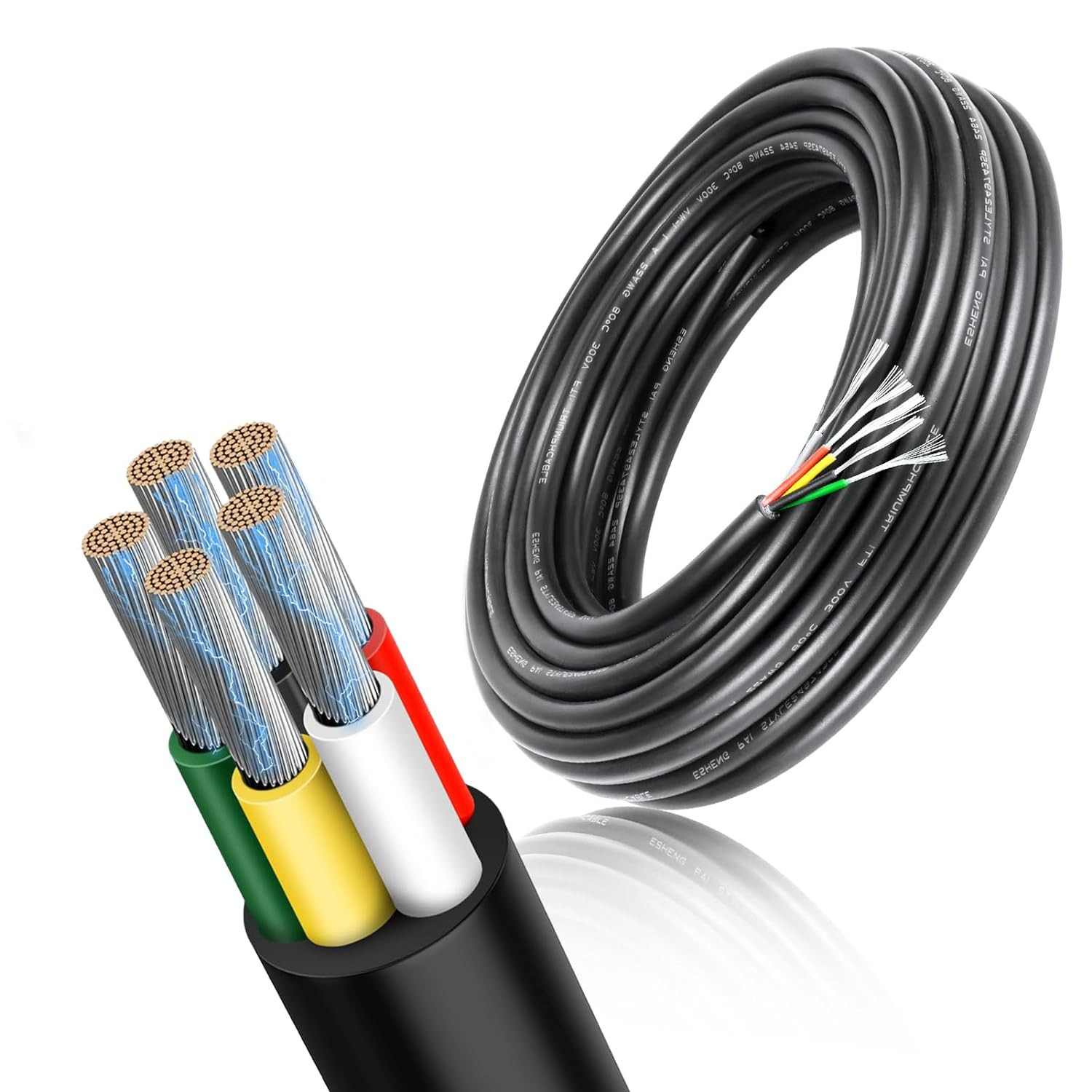 18 Gauge 5 Conductor Wire, 10FT 18/5 Tinned Copper 5 Wire Cable,Stranded Electri