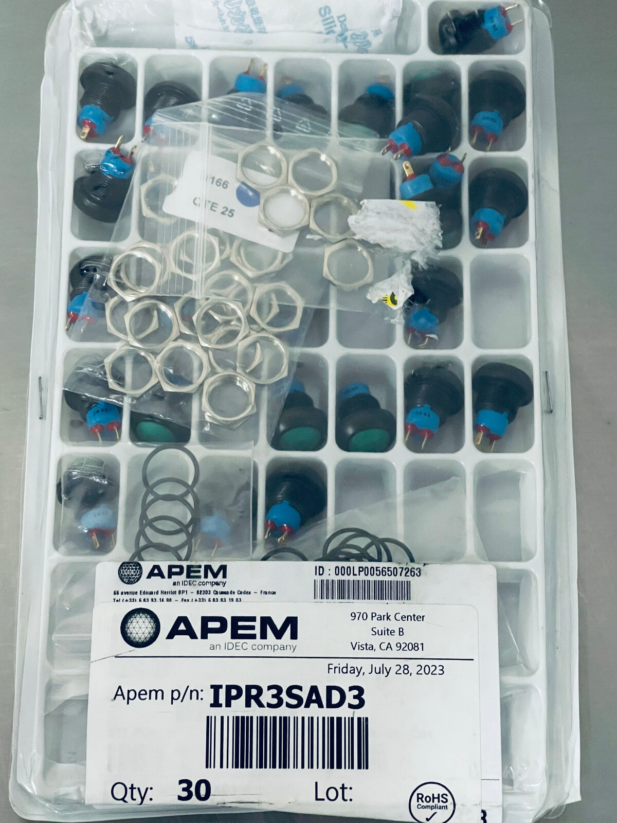 Apem IPR3SAD3 Green Pushbutton Switch SPST-NO IP67 48V Pack of 30 New