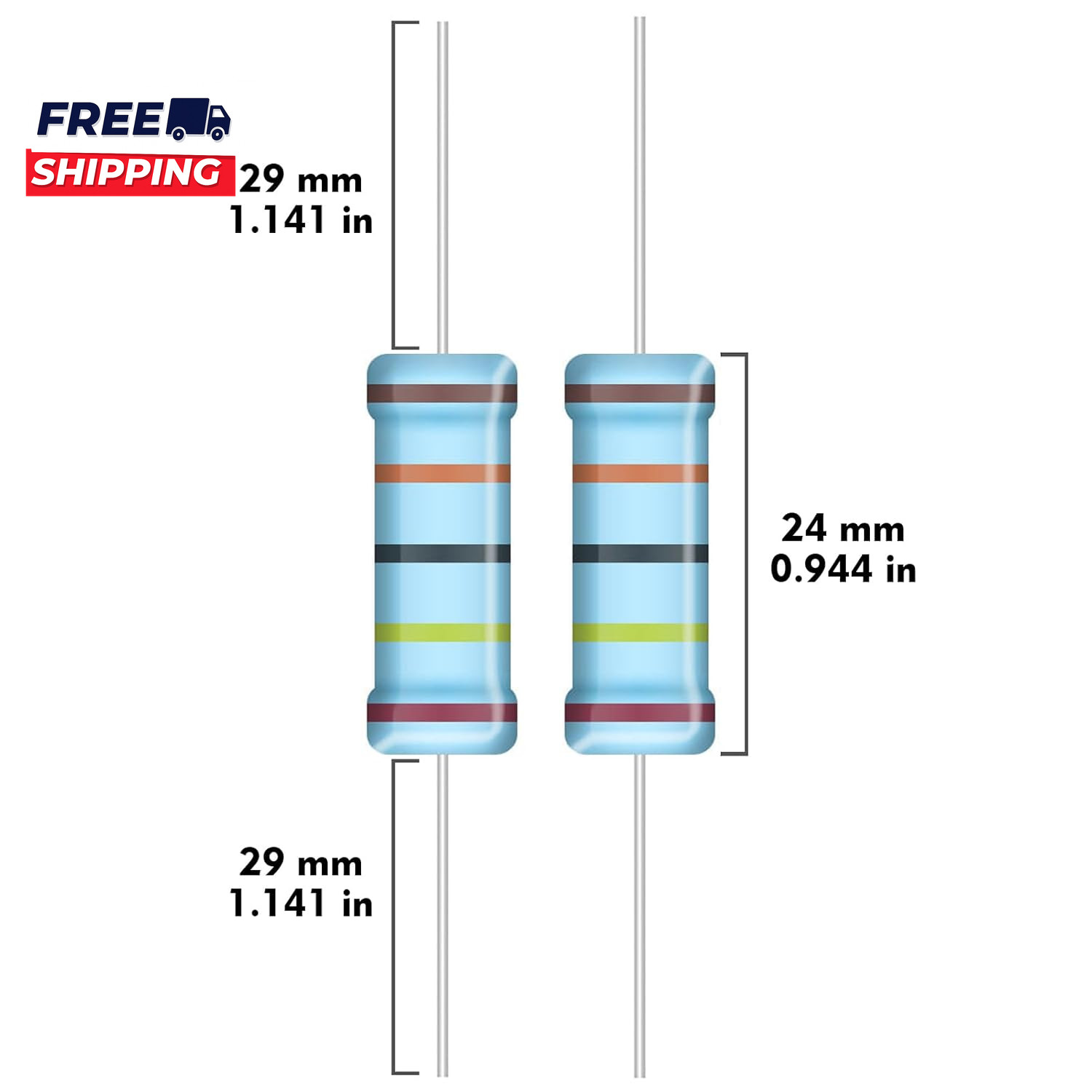 5W Metal Film Resistor Kit from 1 Ohm to 1M Ohm 25 Values 5 Watt 1% Resistors As