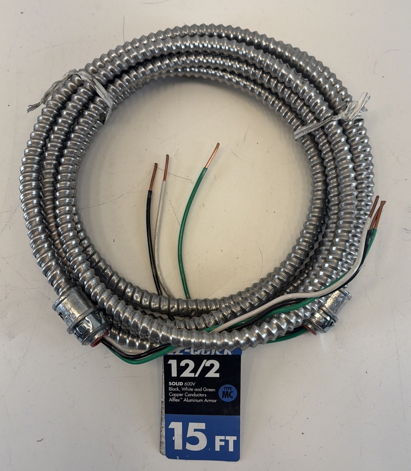 Southwire 15 Ft 12/2 Solid CU MC Armorlite Modular Assembly Quick Cable Whip