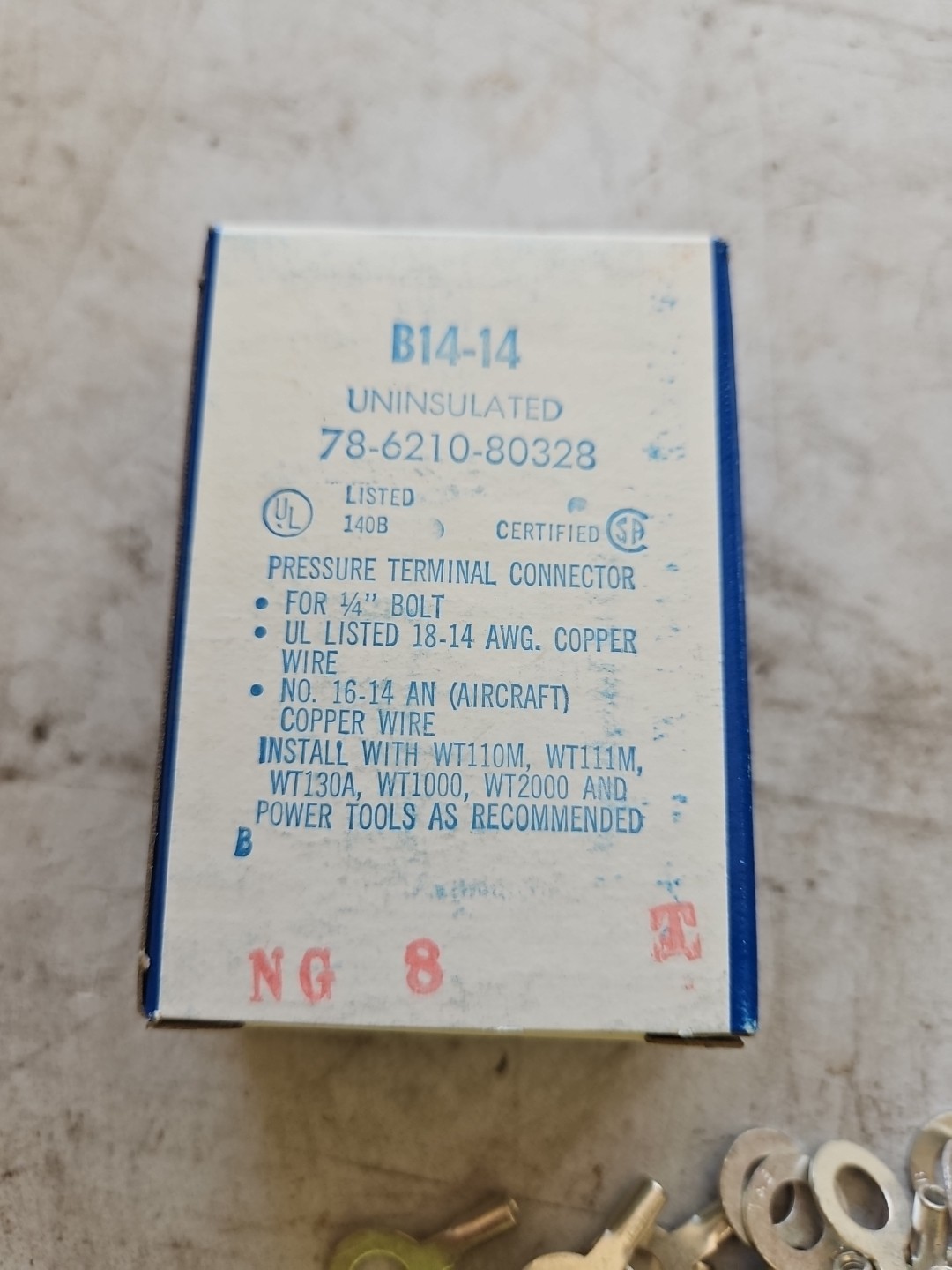 100 PC Thomas & Betts – B14-14 – Ring Terminal, Uninsulated 1/4″ 18-14 AWG