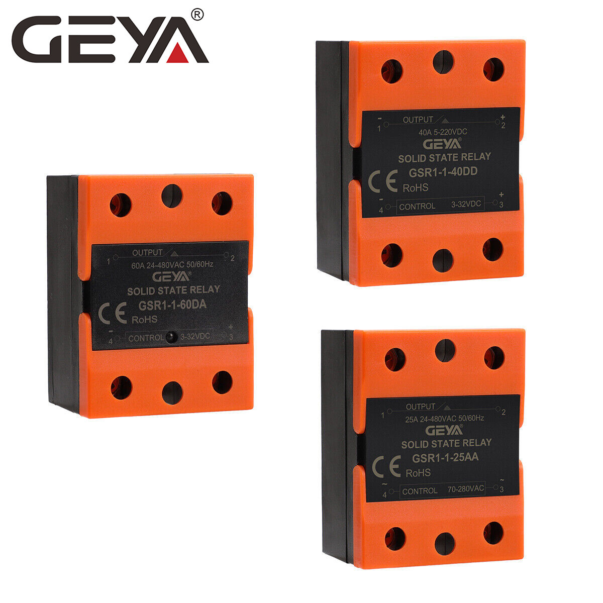 GEYA Single Phase SSR Solid State Relay DC-AC DC-DC AC-AC SSR-10/25/40A GSR1-1