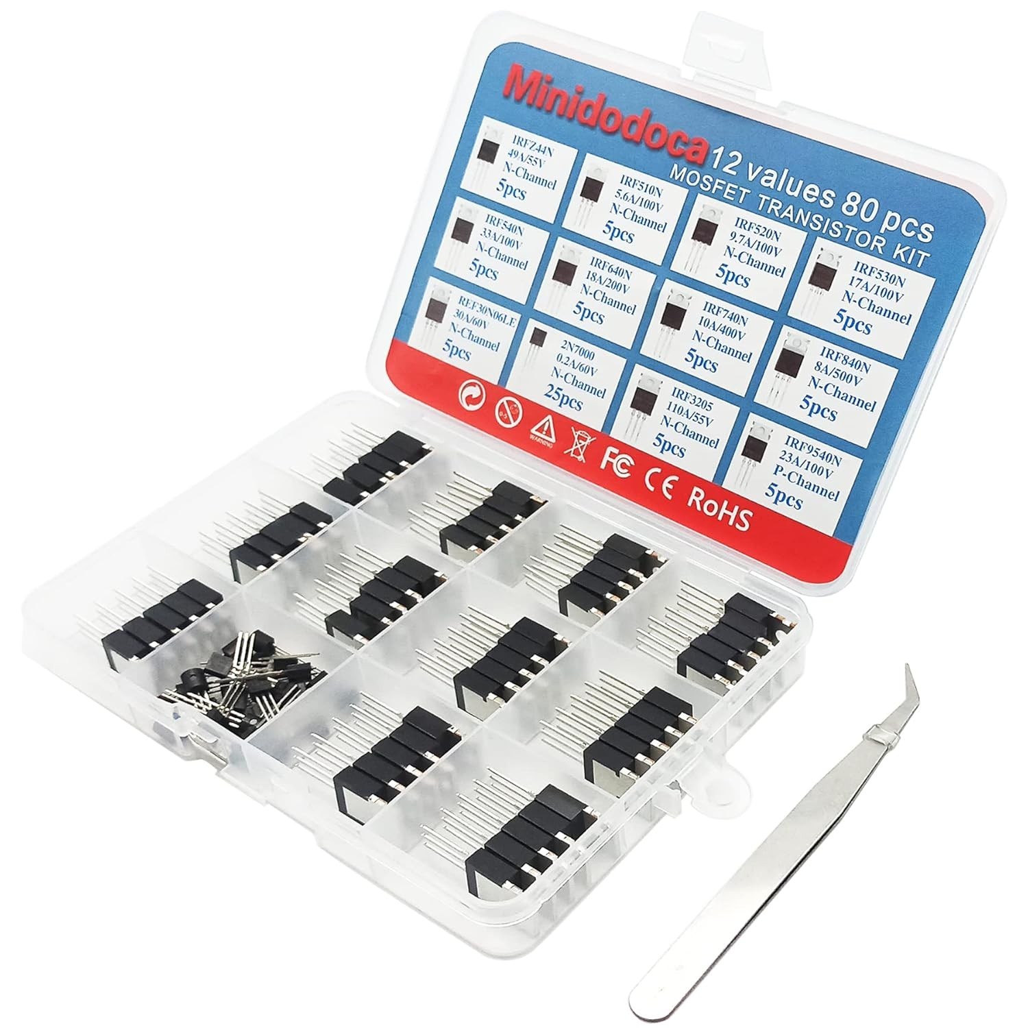 12 Values 80 Pcs MOSFET Transistor Assortment Kit N&P Channel MOSFET IRFZ44N …