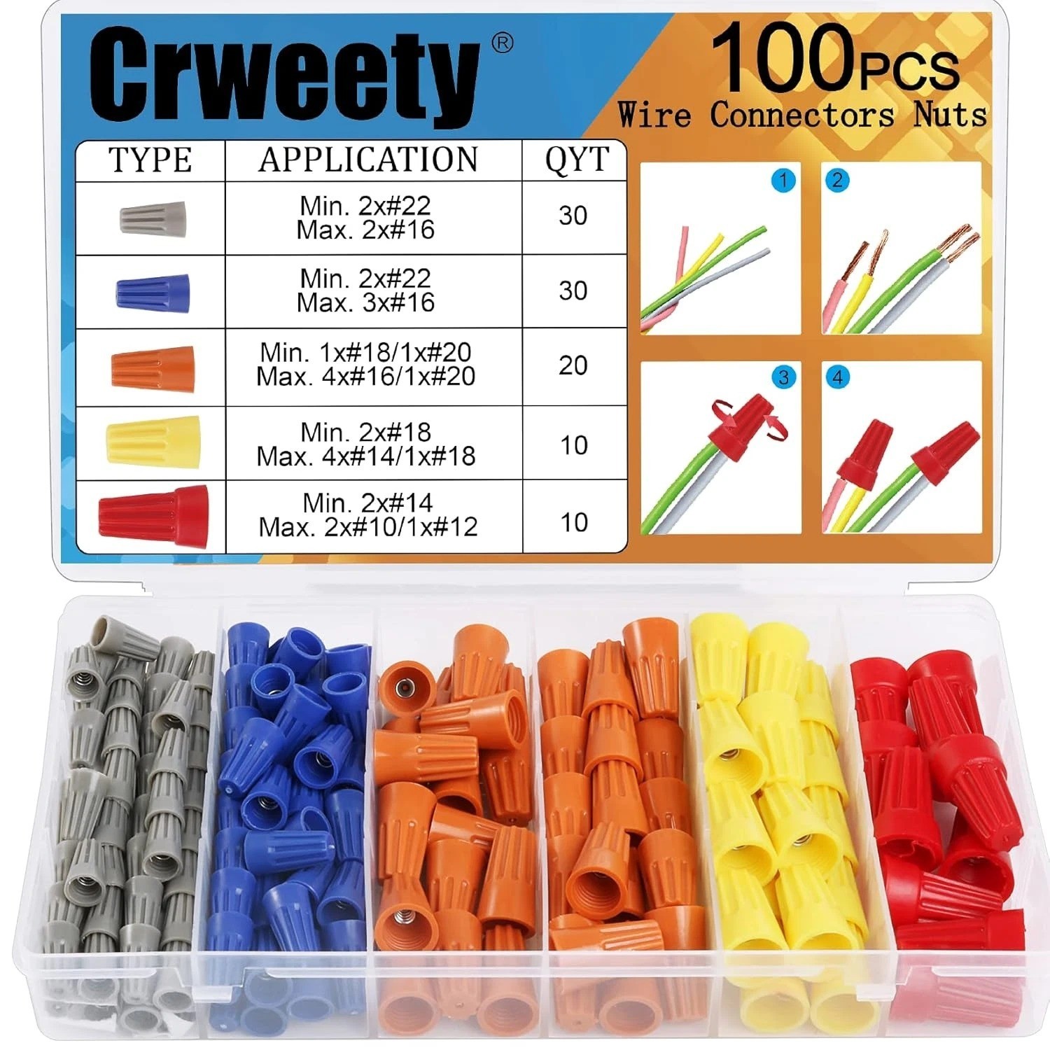 100PCS Wire Connectors Nuts Electric Wire Caps Insulating Insert Twist Electrica