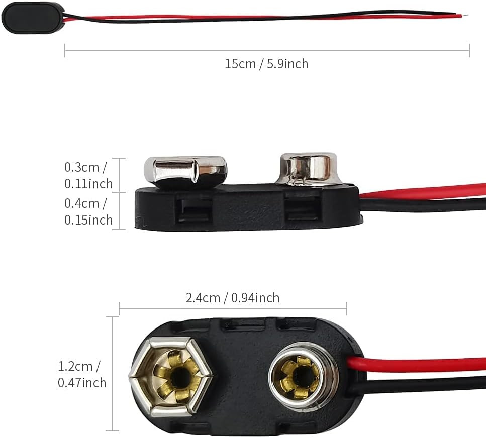 I-Type 9 Volt Battery Connectors, 20 PCS with Copper Wire Lead, Plastic Shell
