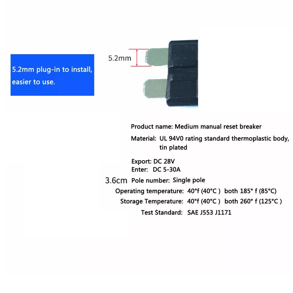 5x 5A Circuit Breakers Resettable Blade Type Fuse Car Van Truck Boat Marine