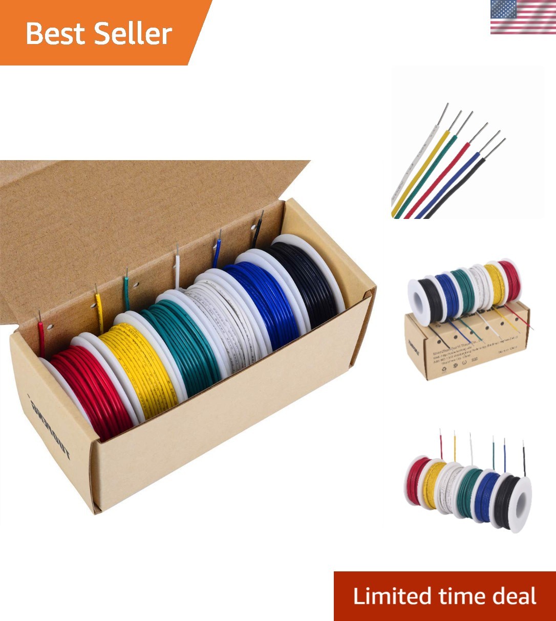 Professional Grade 18 AWG Tinned Copper Wire – Vibrant 6 Color Pack, 20ft Each