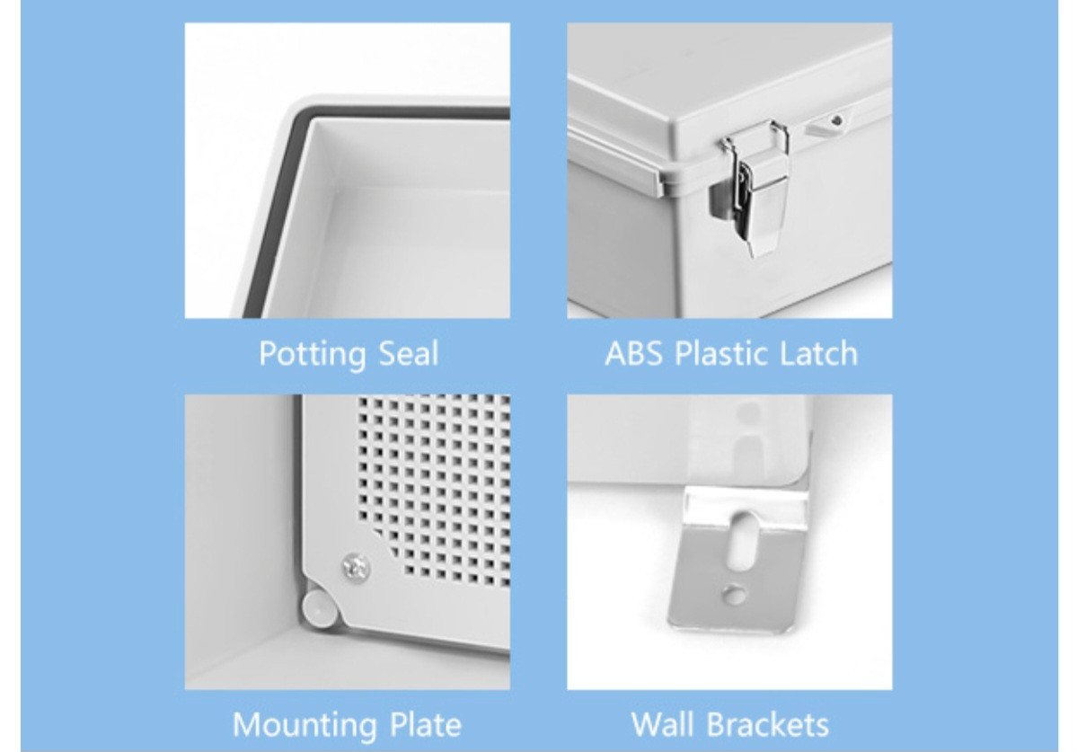 LeMotech Electrical Box, IP67 Waterproof, Stainless Steel Latch, ABS 17.7×18.8×8