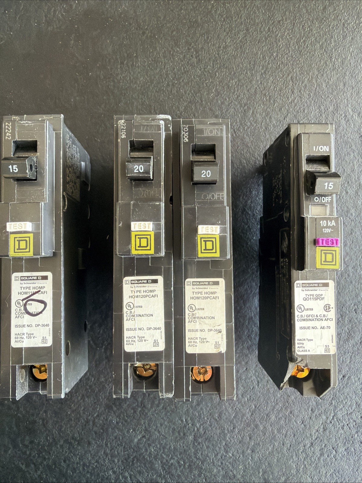 Square D HOM120PCAFI 20A 1P 120V Circuit Breaker Used Lot Of 4