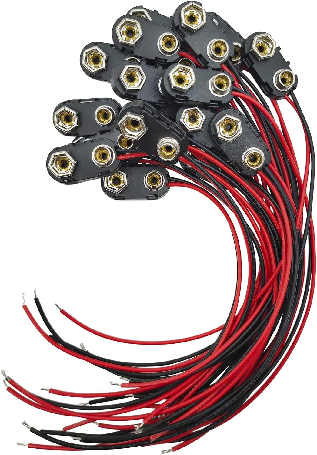 I-Type 9 Volt Battery Connectors, 20 PCS with Copper Wire Lead, Plastic Shell