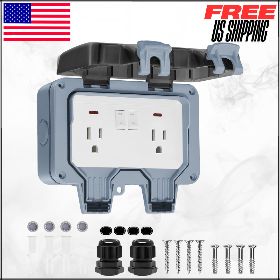 Outdoor Electrical Outlet Box W/ Lockable Cover LED Indicator Dual 15 AMP IP66