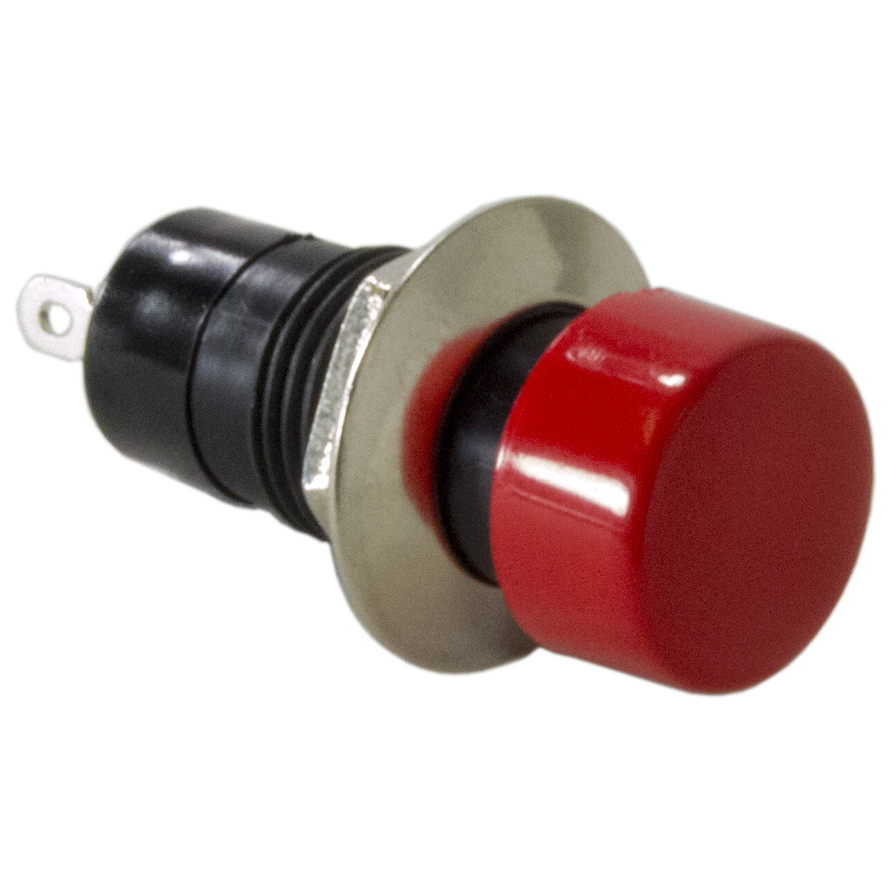 Push-On / Push-Off Switch 3A 125VAC, Round Red Button (18mm x 18mm x 36mm)