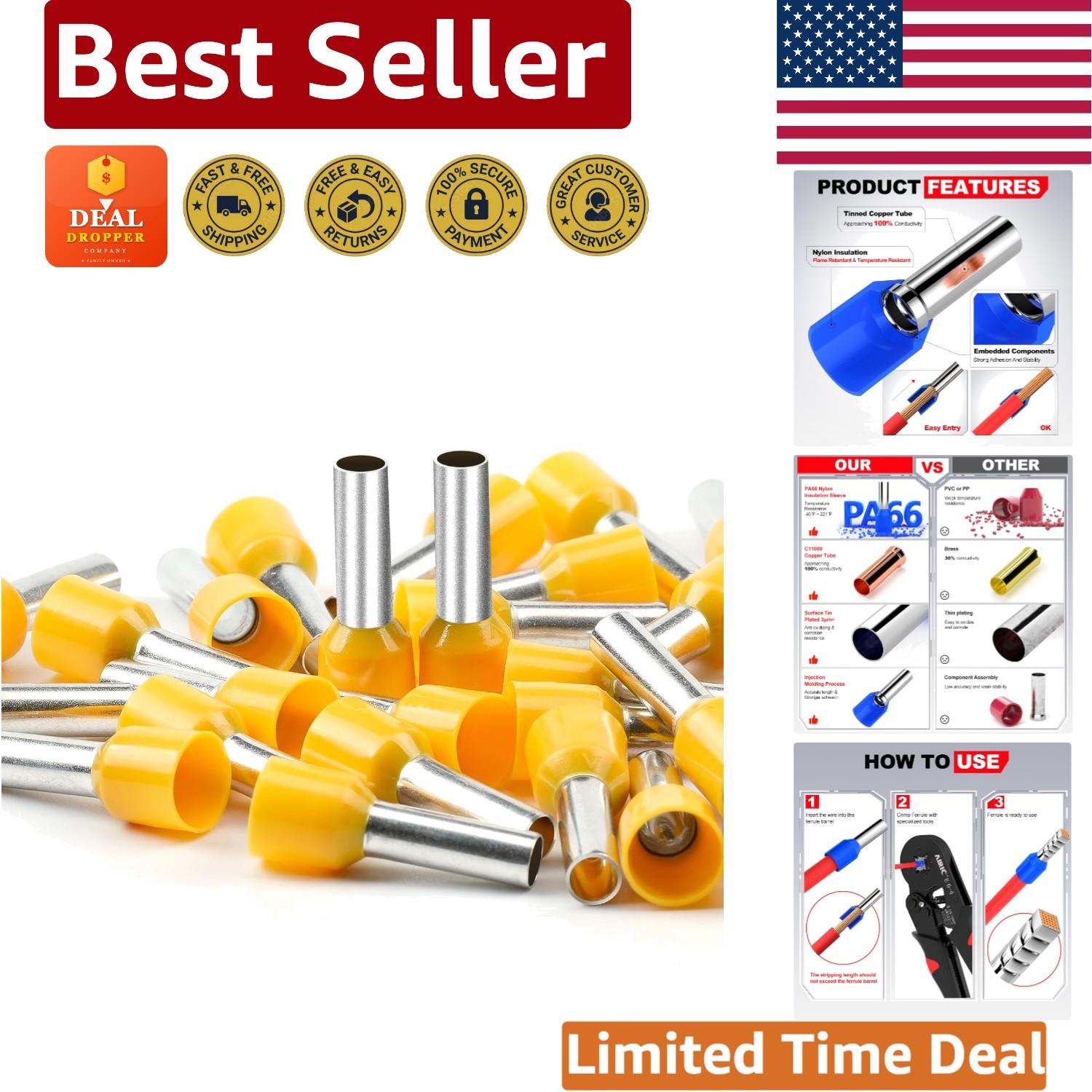 Durable 10 Gauge Nylon Insulated Copper Ferrules – 100 Pcs for Versatile Use