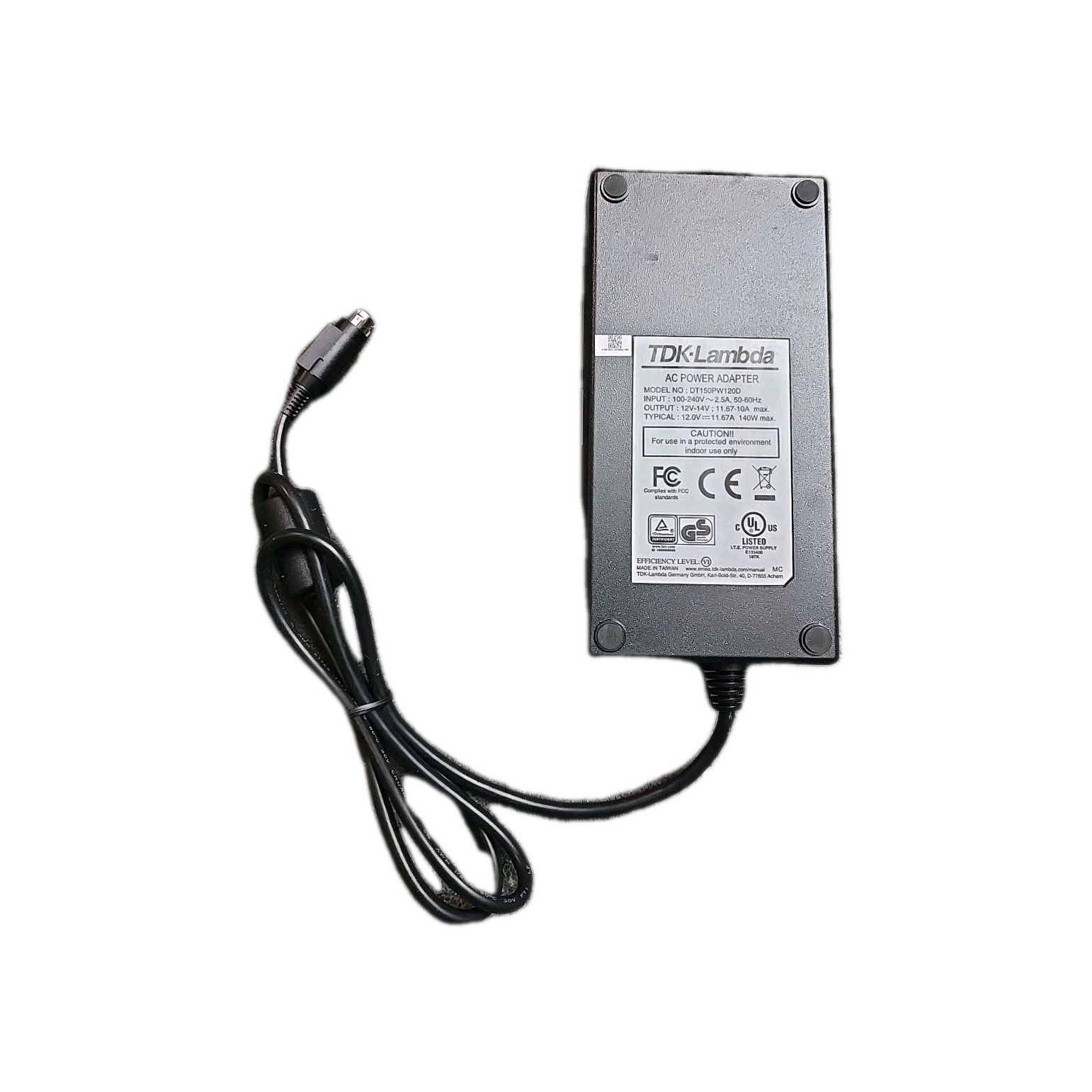 TDK Lambda DT150PW120D 12.0V 11.A 140 Watt 4-Pin Power DIN Adapter Power Supply
