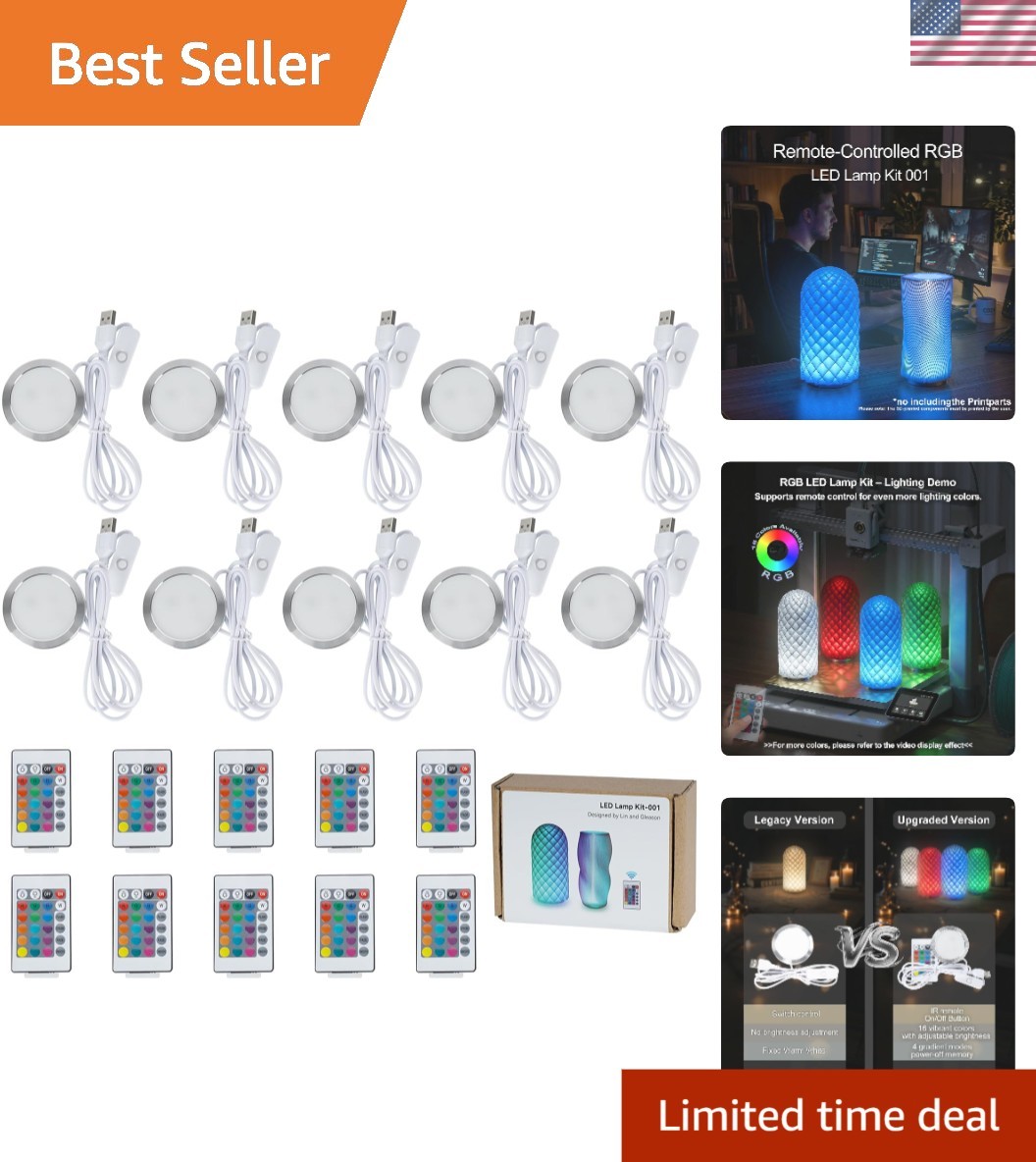 USB-Powered 10PCS Multicolor RGB LED Lamp Kit with Remote for Indoor/Outdoor Use