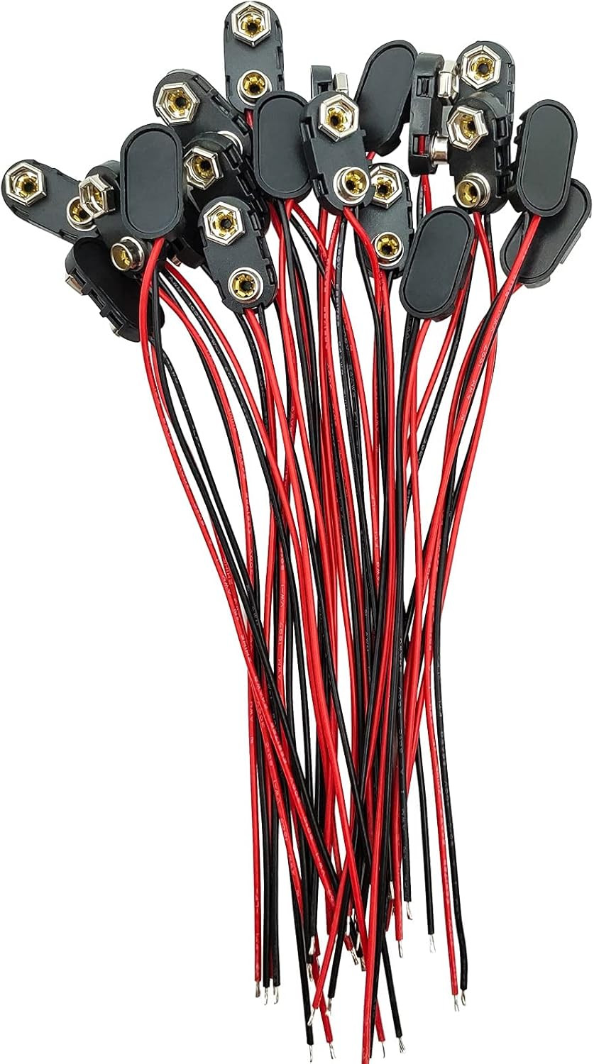 I-Type 9 Volt Battery Connectors, 20 PCS with Copper Wire Lead, Plastic Shell