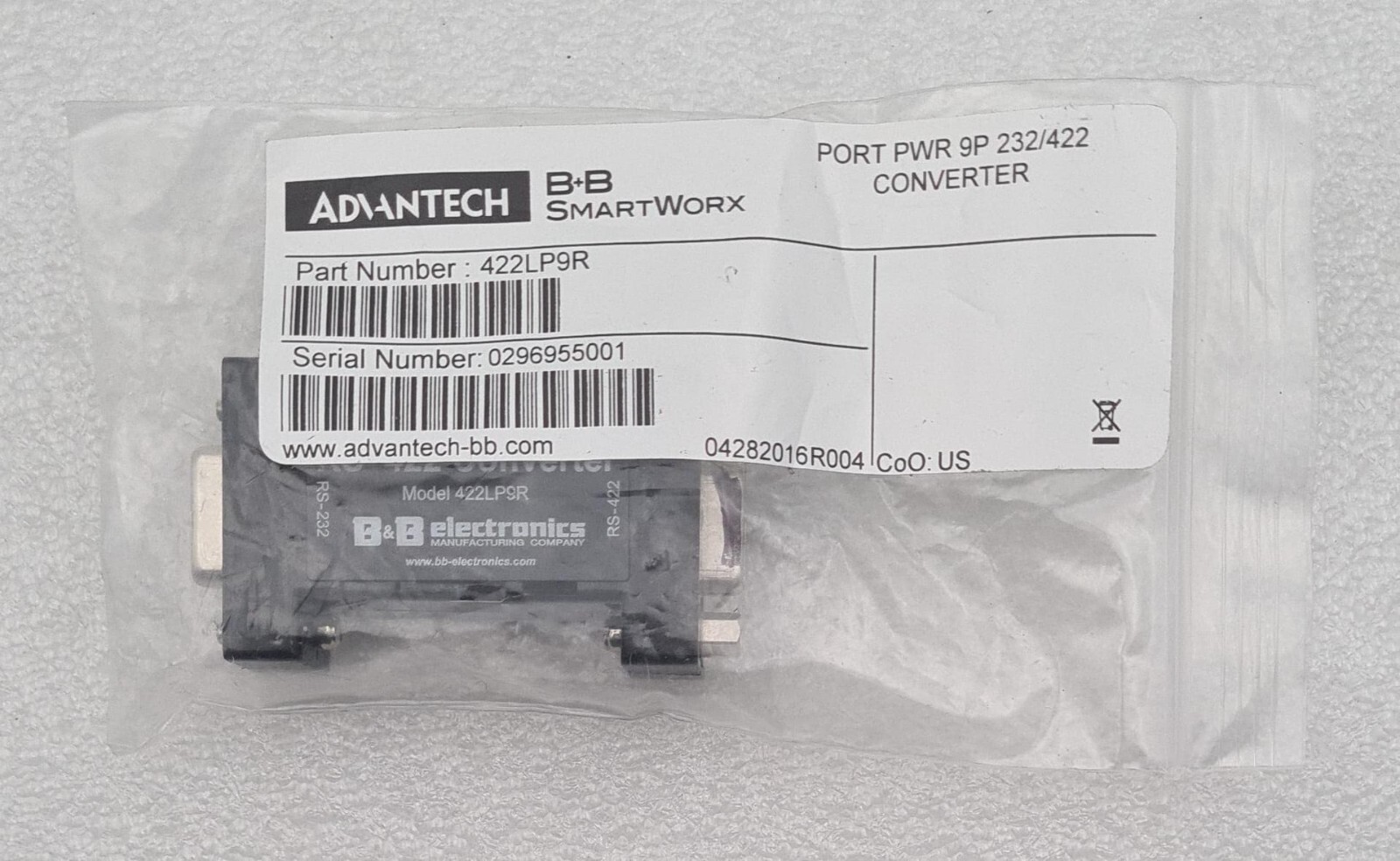 NEW – ADVANTECH B&B Electronics 422LP9R 232/422 RS-422 Converter RS-232