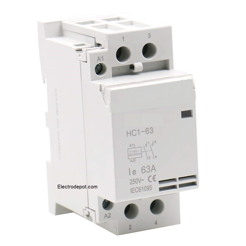 2 Pole Contactor 220V Coil, N/O 30A, 50A, 40A HVAC, Auxiliary Contact DIN Rail